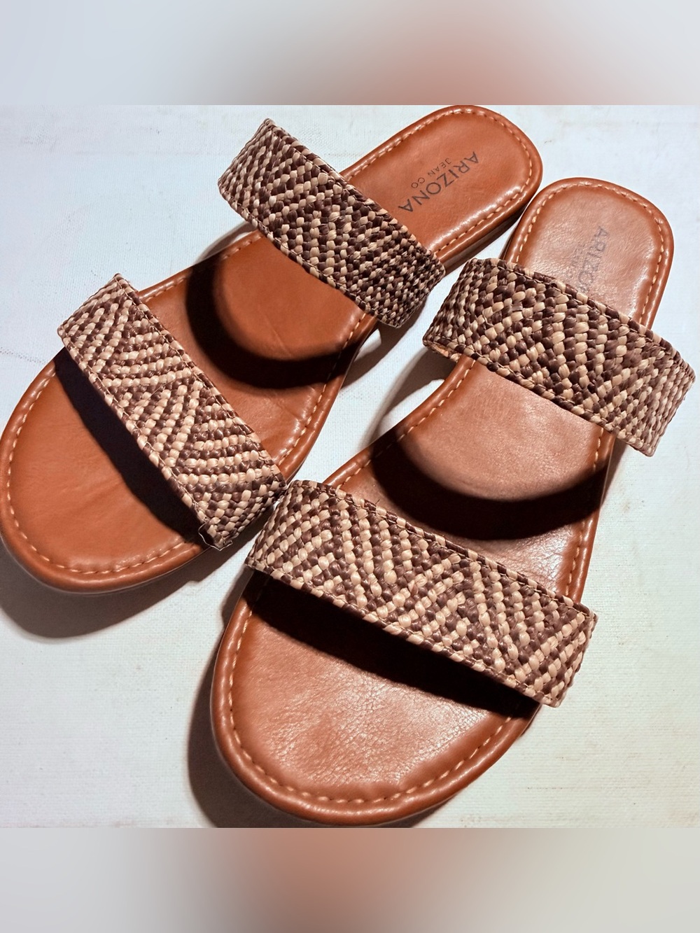 Arizona Jean Company Brown Woven Double-Strap Slide Sandals - Women